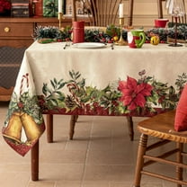 Christmas Rectangle Jacquard Tablecloth with Red Flower Bell, Polyester Poinsettia Vintage Floral Printed Table Cloth for Xmas Party Decoration/Holiday (60x102 Inch)