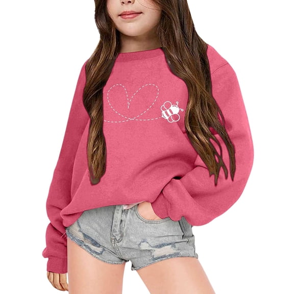 Little Girls Long Sleeve Sweatshirts Children's Autumn and Winter Fashion Printed Round Neck Hoodie Coat Pullovers Tops Size 6-7T,Pink