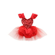 Newborn Infant Baby Girl Tulle Heart Romper Jumpsuit Playsuit Sequins Casual Outfit Party Summer Costume Lovely Gifts New