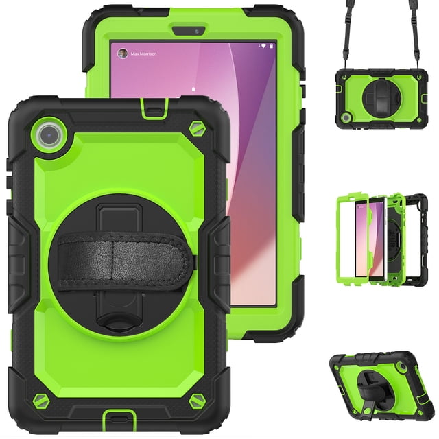 XYX For Lenovo Tab M8 4th Gen Case 8 inch 2024/2023, 360 Rotating Shockproof Cover with Stand, Screen Protector, Shoulder Strap, Lime PC