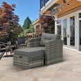 thumbnail image 3 of Royalcraft Outdoor Wicker Furniture Single Chair with Ottoman, All-Weather Grey Rattan Outdoor ArmChair Sofa Set with Dark Grey Non-Slip Cushions,Aluminum Frame, 3 of 7
