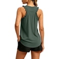 thumbnail image 4 of HAIJIE Women Ruffle Racerback Sleeveless Tank Top Curved Bottom Edge Loose Fit Daily Running Workout Casual Top Assorted Tone Selection Option (Army Green,L), 4 of 8
