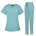 thumbnail image 2 of HAJWOH Scrubs Sets for Women Stretchy Nurse Uniform Short Sleeve V-Neck Scrub & Pants Solid Color Scrubs Sets with Multi Pockets Light Blue XXL, 2 of 6
