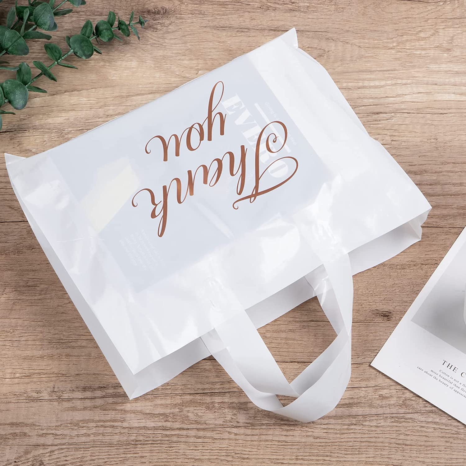 10 x 12 Inch 2.36 Mil Thick Retail Shopping Thank You Bags Goodie Bag with Die Cut Handles Reusable Bags for Store 120 Pieces Thank You Merchandise Bags Boutique White and Rose Gold Present 
