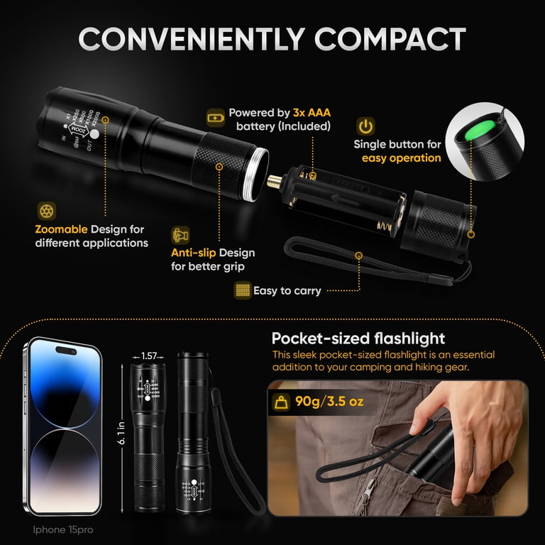 1 tactical t6 ultra bright 2000+ lumens rechargeable flashlight kit Ultra-Bright Flashlights, 2000 XML-T6 LED Flashlight, Zoomable Adjustable Focus, IP65 Water-Resistant, Portable, 5 Light Modes for Indoor and Outdoor,Camping,Emergency,Hiking (2 Pack) Tools & Home Improvement outdoor activities with red light LED Tactical Flashlight Rechargeable, IPX6