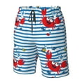thumbnail image 3 of Wukai Red Funny Crab on Blue Stripe Print Beach Trunks with Compression Liner Swimsuit Quick Dry Beach Sports Shorts with Pocket-X-Large, 3 of 8