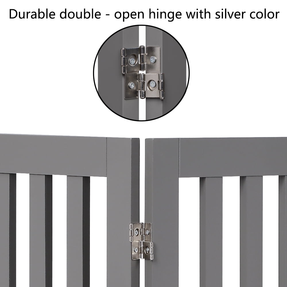 Unipaws Freestanding Wooden Dog Gate, Foldable Pet Gate with 2PCS Support Feet, Dog Barrier Indoor Pet Gate Panels for Stairs, 24 Inch Tall, 60 Inch Wide, Gray