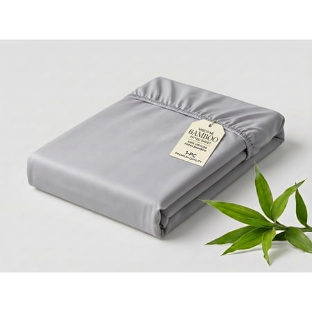 1-PC Fitted Sheet Only - 100% Viscose Derived from Bamboo Twin-XL Size 1000 Thread Count - Breathable & Cooling for Hot Sleeper, Hotel Luxury - 10" Deep Pocket - Light Gray