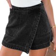 thumbnail image 2 of Women High Waisted Wrap Denim Shorts Casual Y2k Denim Cargo Jeasn Skort Cross Over Waist Asymmetrical Mini Shorts Casual Summer Jean Shorts Trendy Denim Clothes Black L, 2 of 5