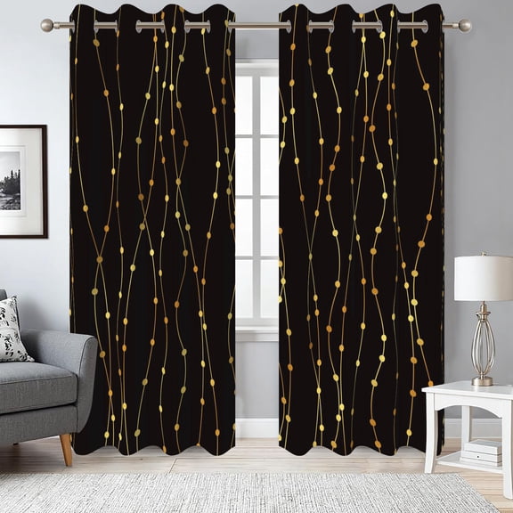 Dashan Black Gold Stripe Blackout Curtains,Thermal Insulated Drapes for Bedroom Living Room,52x84 Inch,2 Panel