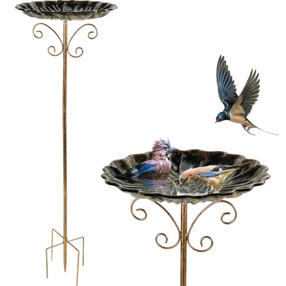 Bird Bath for Garden Metal Standing Bird Bath Feeder Bowls with Adjustable Poles Easy to Install for Patio Outside Yard Decor