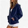 thumbnail image 6 of Domzest Womens Velour Zip Up Hoodies Oversized Full Zipper Long Sleeve Sweatshirts Fall Winter Casual Comfy Track Jackets with Pokets Navy XXL, 6 of 6