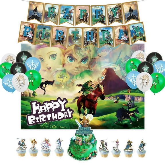The Legend of Zelda birthday party supplies, The Legend of Zelda party decorations set - birthday decorations banner background and balloon cake decorations and other party supplies