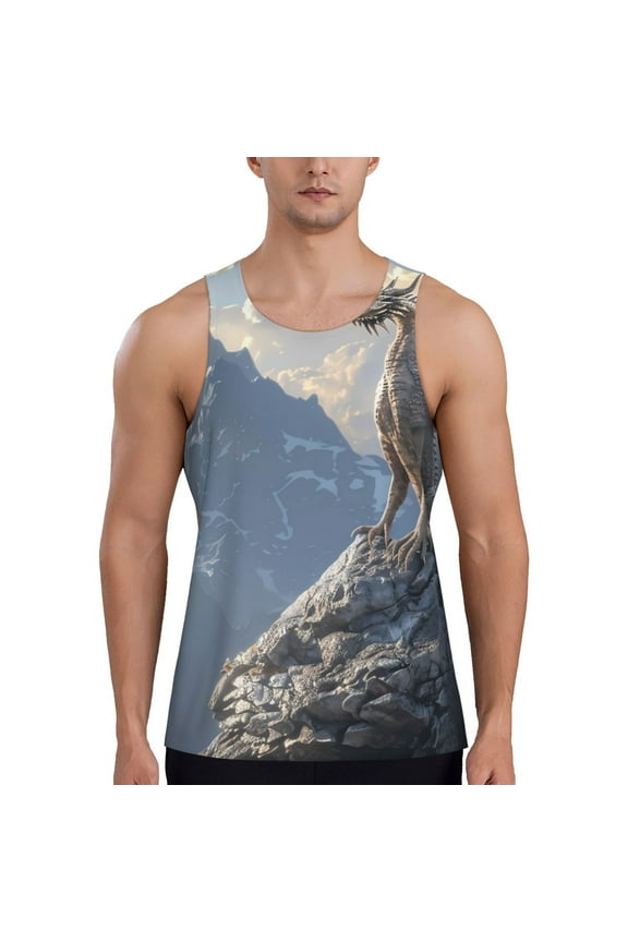 Silver Dragon Mountain Peaks Printed Mens Performance Tank, Men's Workout Tank Top Moisture-Wicking Tank Top Muscle tee, Breathable Workout Shirt-Large