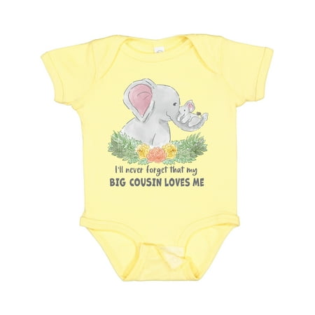 

Inktastic I ll Never Forget That My Big Cousin Loves Me Cute Elephants Boys or Girls Baby Bodysuit