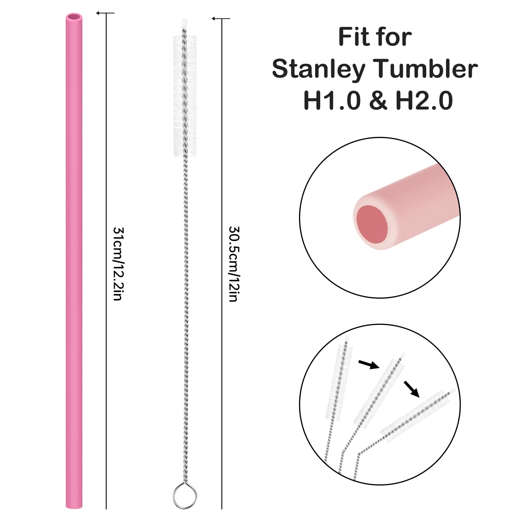 ERSHI-Lot De 15 Pailles Réutilisables En Silicone De 30,5 Cm Pour Gobelets Stanley De 50 8 A 76 2 Ml 1184 Ml Avec 2 Brosses De Ne 972