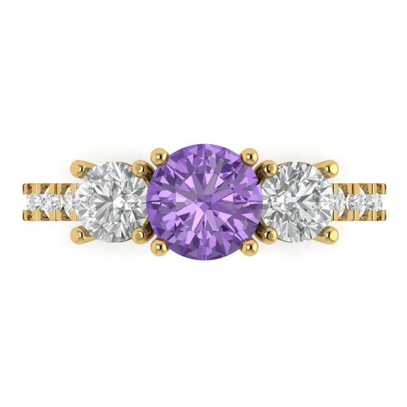 1.97 ct Round Cut Simulated Alexandrite Three-Stone Engagement Ring for Women in 14K Yellow Gold