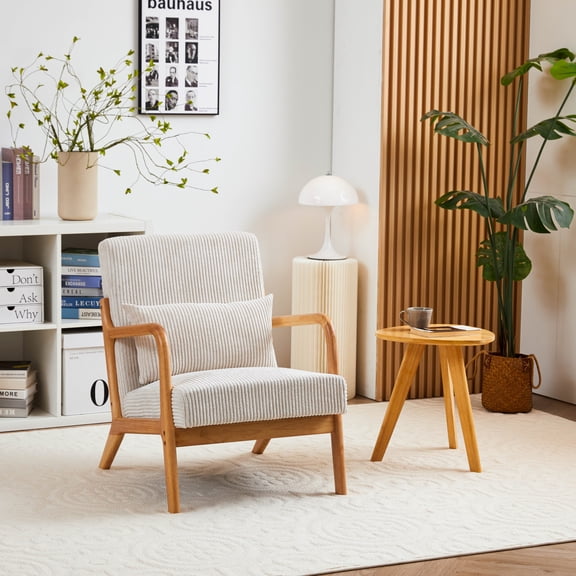 Timeless Elegance Mid-Century Modern Beige Accent Chair with Solid Wood Frame & Multi-Use Comfort for Living Room and Bedroom