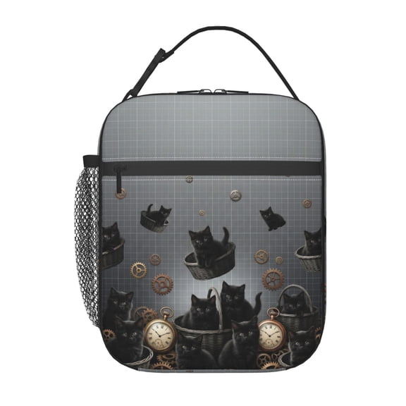 Black Cat Insulated Lunch Box Portable Lunch Bag With Detachable Handle,Reusable Lunchbox For Men Women Office, Work, Picnic, Travel