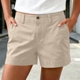 thumbnail image 2 of Miluxas Women's Casual Chino Shorts Classic Solid Color Mide Waist Shorts with Pockets Stretchy Twill Summer Lounge Shorts for Daily & Vacation Beige, 2 of 8