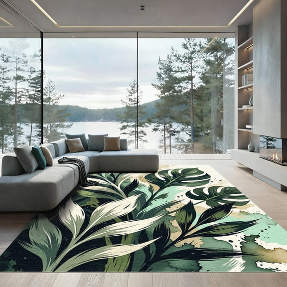 ODIKA 4' x 6' Machine Washable Non-Slip Area Rug, watercolor floral High Traffic Rug, Green, 960781