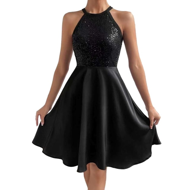 Vestido ajustado sin mangas con lentejuelas, elegante y a la moda para mujer - Poliéster, diseño brillante para fiestas/veladas
