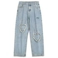 thumbnail image 2 of Aoochasliy Mens Jeans Valentine's Day Street Ink Jeans Men's Loose Straight Leg Personality Old Pants Love Straight Leg Pants, 2 of 9