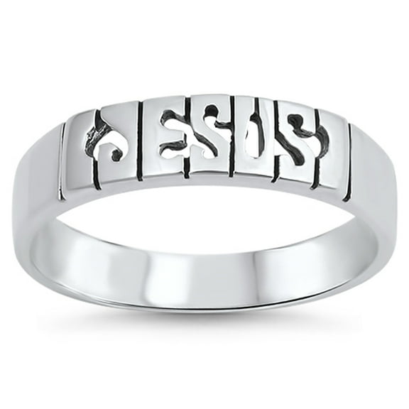 Jesus Script Oxidized Cutout Word Christian Ring Sterling Silver Band 925 Jewelry Female Size 12