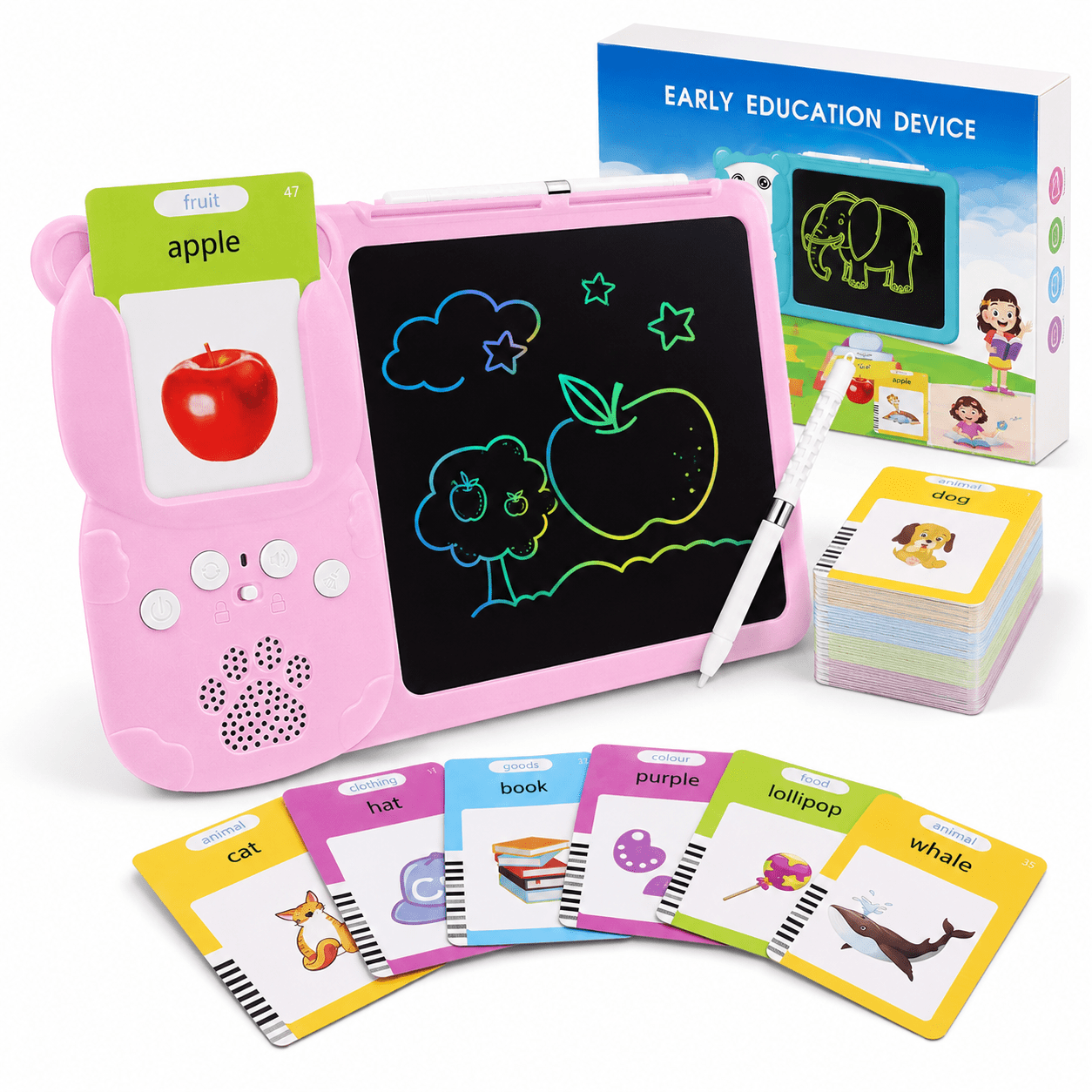 Bear Talking Flash Cards Toddler Toys 112 Cards 224 Sides Learning Toys for 1-6 Years Old Boys Girls Kids Birthday Gift Pink