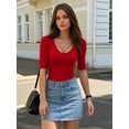 thumbnail image 5 of MOYIKO Womens Half Sleeve Tops Scoop Neck Slim Fitted Basic Tee Shirts 2026 Trendy Casual Clothes, 5 of 7