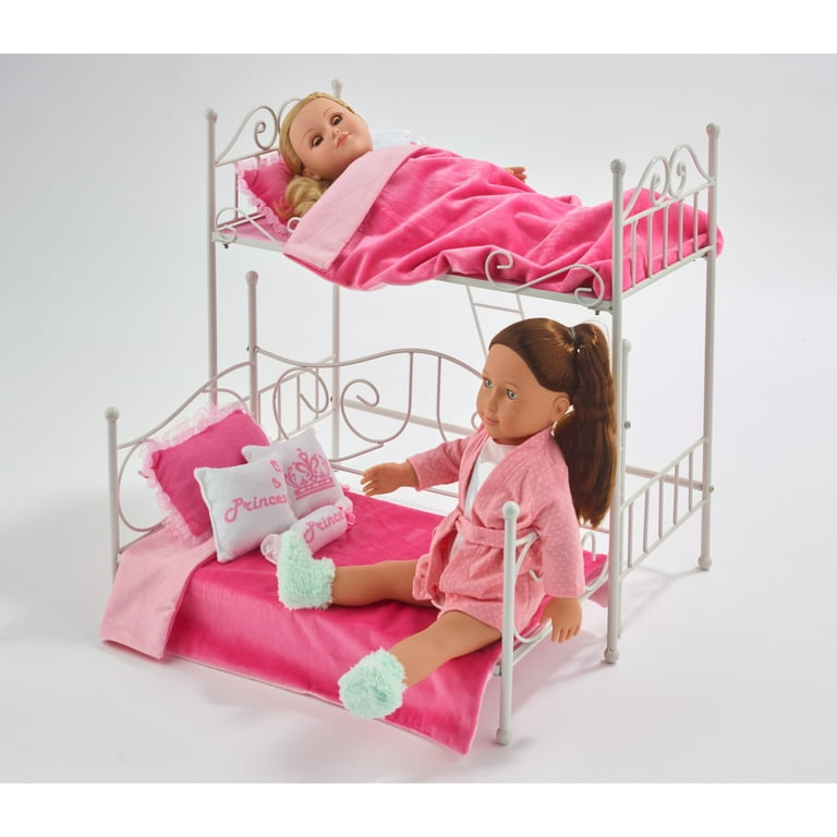 Badger Basket Scrollwork Metal Loft Bed with Daybed and Bedding for 18 inch Dolls White Pink Walmart