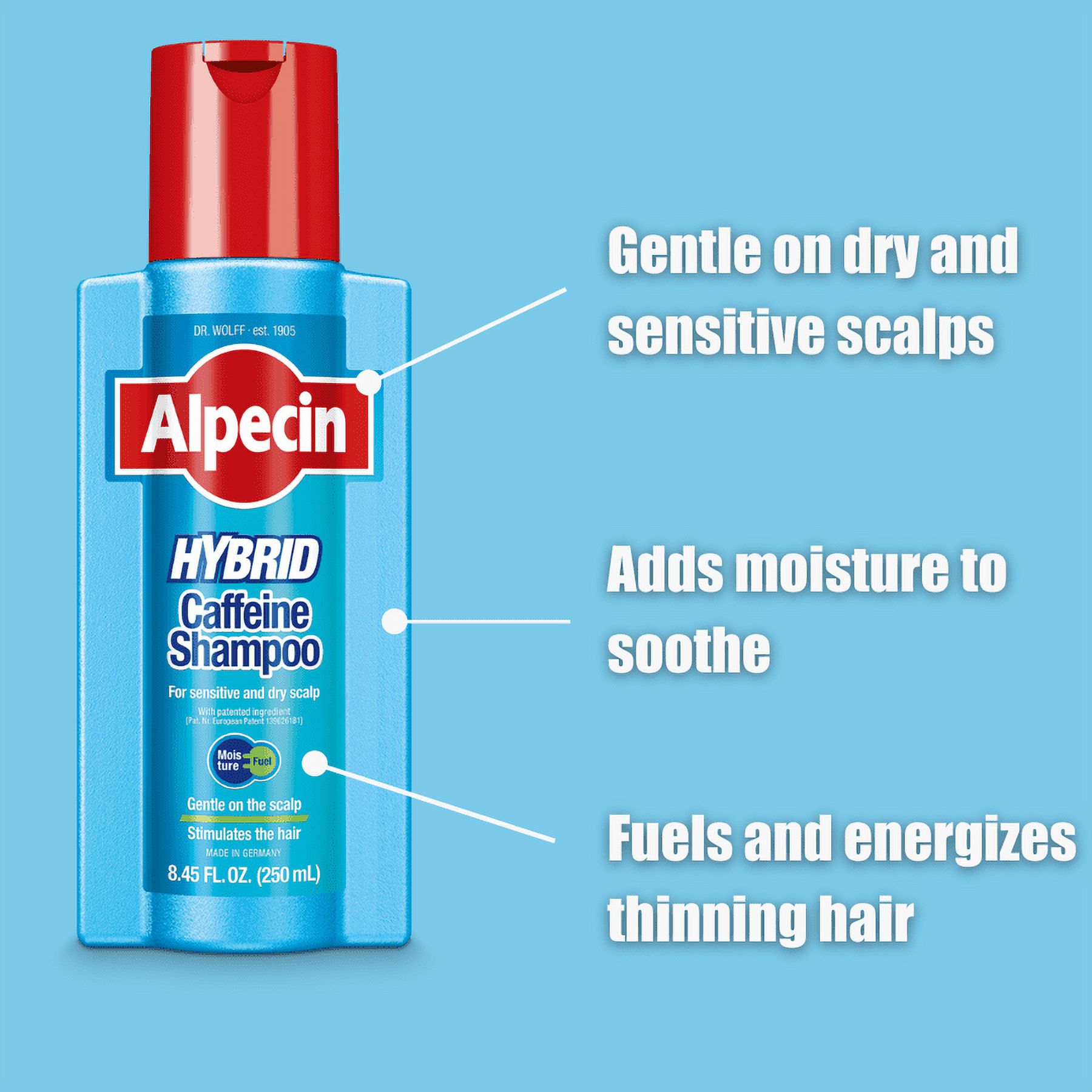 Alpecin Hybrid Caffeine Shampoo for Men with Dry, Itchy, Sensitive Scalps Moisturizes Thinning Hair Natural Hair Growth, 8.45 fl. oz. - image 4 of 5