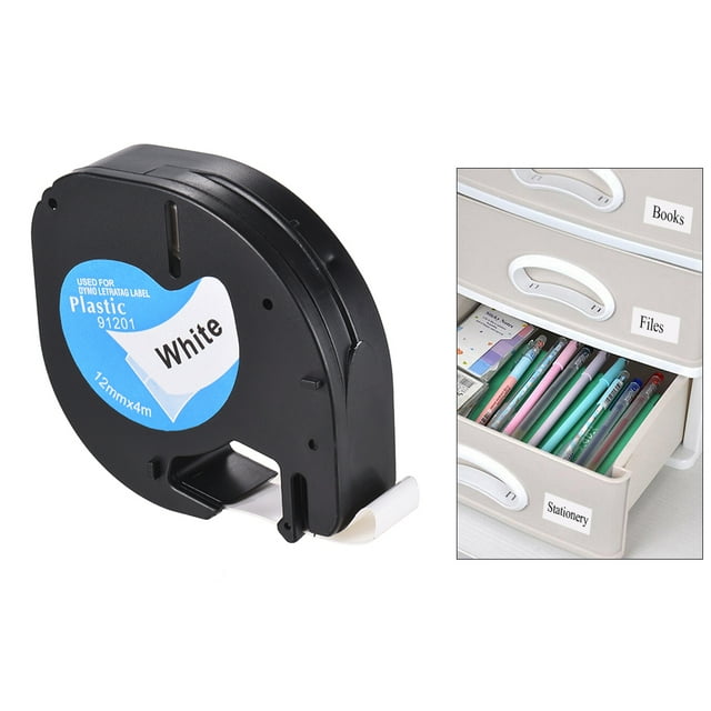 Labeling Tape 91201 Self-Adhesive Refills Black Print on White 1/2 Inch * 13 Feet 12mm * 4m for DYMO LT-100H Label Maker, 1 Roll