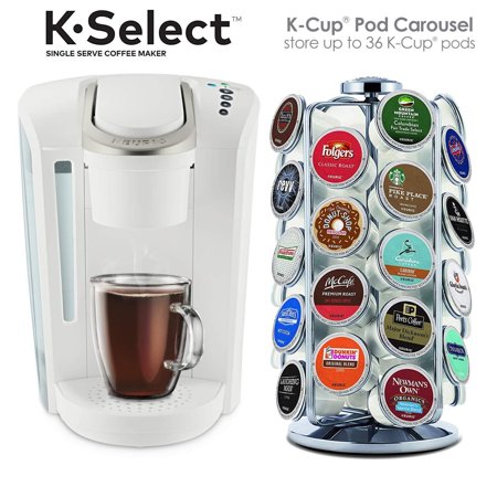Keurig K-Select Coffee Maker, White and K-Cup Pod Carousel Coffee Machine Accessory, 36 Count,