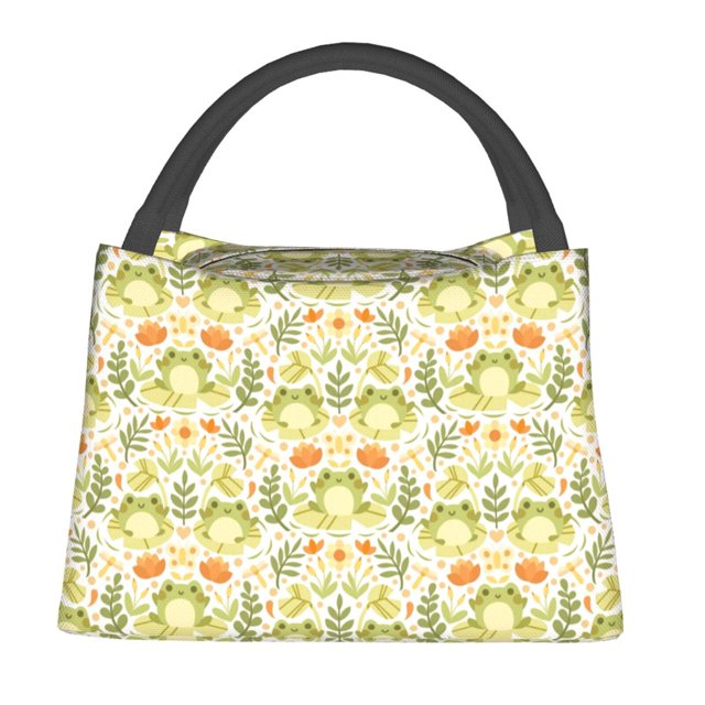 Easygdp Frogs And Botanical Bolsa de Almuerzo Insulada Reutilizable, Bolsa de Mano y Bandolera para Oficina, Trabajo, Viajes