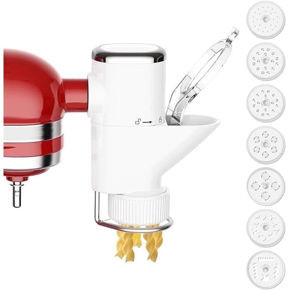 GVODE Pasta Press Attachment for KitchenAid Stand Mixers, 7-in-1 Pasta Extruder with 7 Plates for Spaghetti, Fusilli & Macaroni