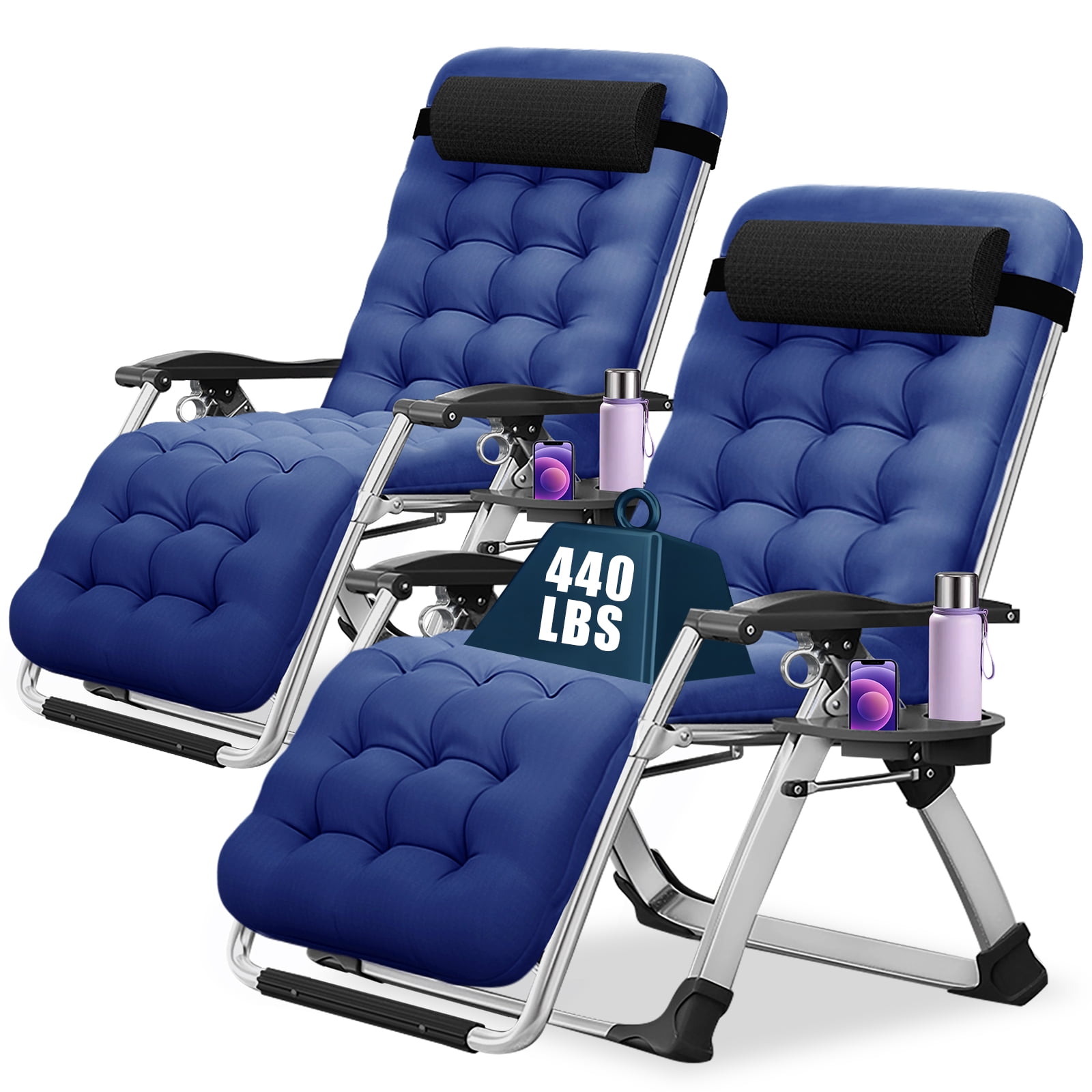 Zero Gravity Chair 2 Pack, Lounge Chair with Removable Pad & Cup Holder