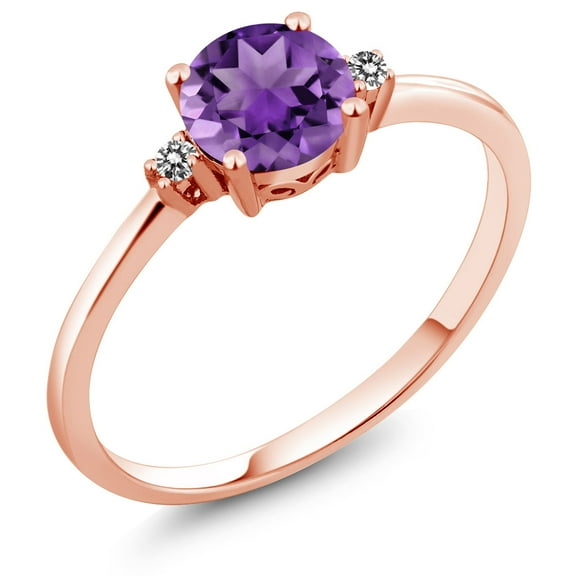 Gem Stone King 10K Rose Gold Purple Amethyst and White Diamond Solitaire Engagement Ring for Women (0.73 Cttw, Round 6MM, Gemstone February Birthstone, Size 8)