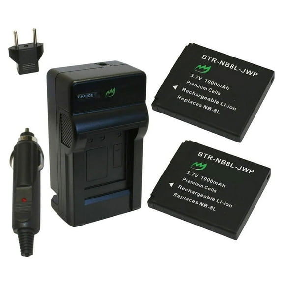 Replacement for Canon A3300 IS Battery (2-Pack, 1000mAh) and Charger