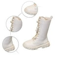 thumbnail image 5 of Huowey Toddler Snow Boots Fashionable Low Heel Lace Up Side Zipper Classic Dress Shoes Fuzzy Lined Comfortable Non Sole Motorcycle Boot Teens Winter Warm Combat Footwear,White,10.5-11 Years, 5 of 6
