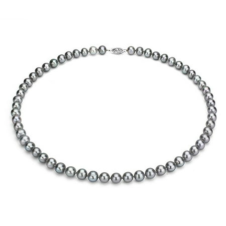 Ultra-Luster 11-12mm Grey Genuine Cultured Freshwater Pearl 18 Necklace and Sterling Silver Filigree Clasp