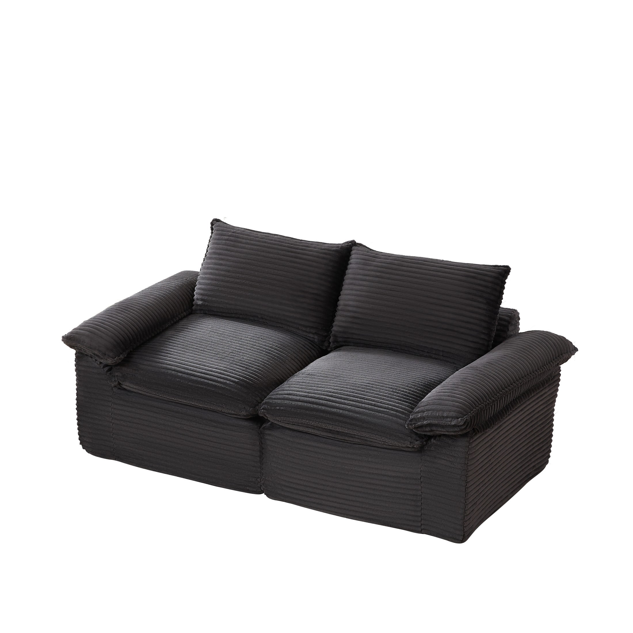Aukfa Modern Modular Cloud Couch with 24.4" Deep Seat, Corduroy Upholstered 2-Seat Loveseat Sofa, No Assembly Required for Living Room, Dark Gray