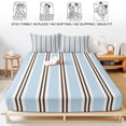 thumbnail image 5 of King Size Fitted Sheet Set - Light Brown Blue Striped 3 Piece Bedding Sets 16" Deep Pocket Fitted Sheet with 2 Pillowcases, Modern Farmhouse Vertical Stripes Brushed Microfiber Hotel Bed Sheets, 5 of 9