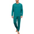 thumbnail image 2 of Dwelliawo Mens Loungewear Set Henley Button Sleepwear Silky Stretchy Modal Long Sleeve Top Elastic Cuff Jogger Pants Casual Nightwear For Home Wear Turquoise L, 2 of 5