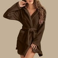 thumbnail image 6 of HOOJT Clearance!Women Soft Solid Color Long Sleeve V-Neck Winter Sashes Pokets Fleece Faux Velvet Sleepwear Dress Nightgowns, 6 of 7