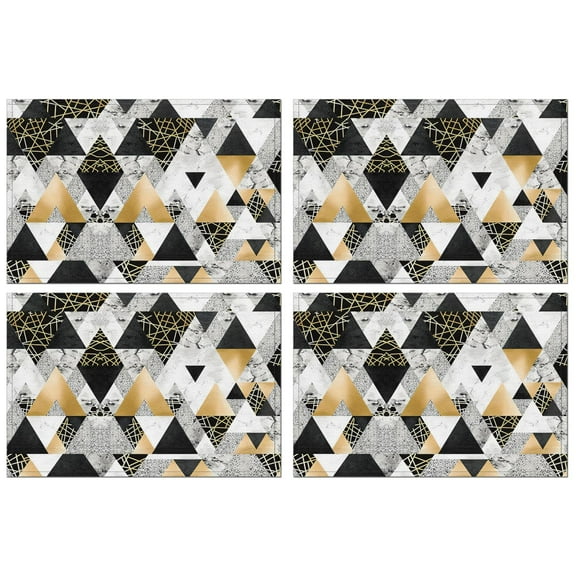 Geometric Triangle Gold Black Placemats 12x18 Inches Set Of 4 Durable Placemats for Outdoor Tables Desk Halloween Gifts Rustic Vintage Table Mats