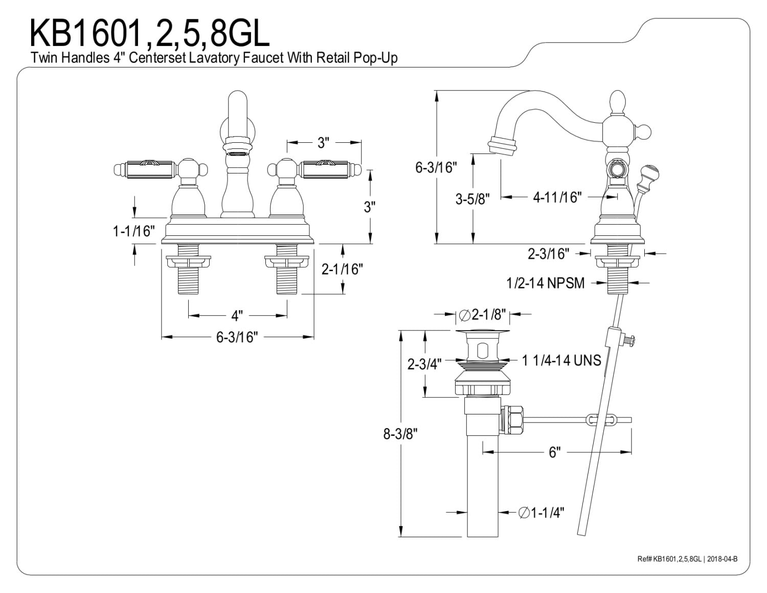 Kingston Brass KB1601GL 4 in. Centerset Bathroom Faucet, Polished Chrome