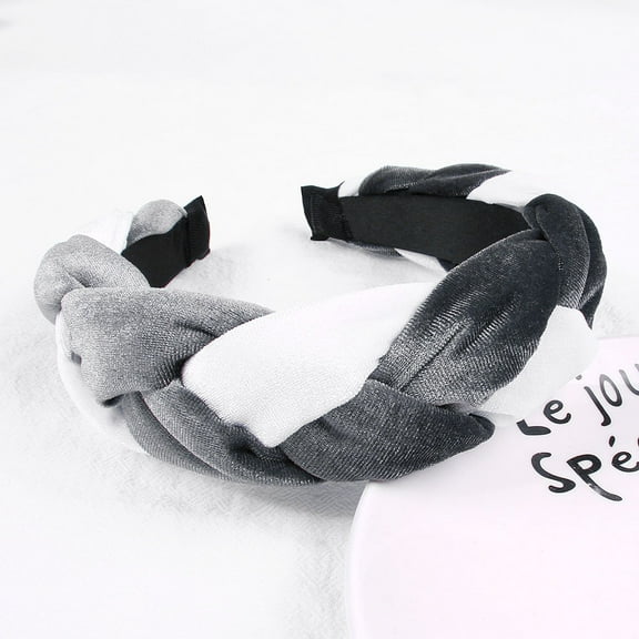 Large Hair Bands Velvet Woven Twists Wig Braided Head Headband Three-Strand Braided Wide-brimmed Hairband Hair Accessories Women (hoary)