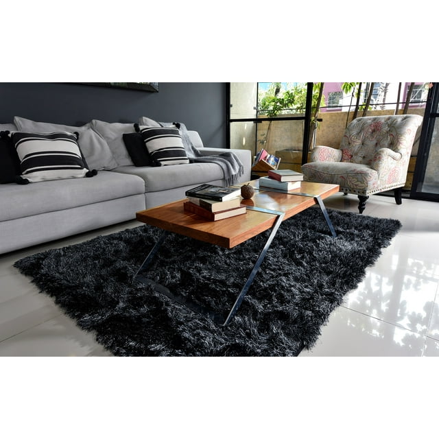 Tapete de área Livingreen Navarra 009 Negro con Gris Sala Grande 1.60 X 2.25