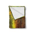 thumbnail image 2 of Autumn Soft Flannel Fleece Throw Blanket, Cozy Scene Road Trees Warm Sunrays 2 Seasons at Once Photo, Cozy Plush for Indoor and Outdoor Use, 50" x 60", Olive Green Yellow, by Ambesonne, 2 of 5